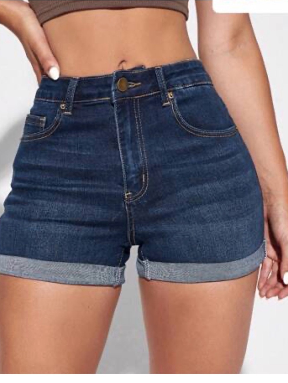 Forever 21 High-Rise Dark Blue Cuffed Denim Shorts